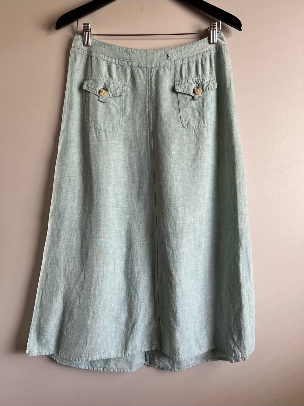 Cherokee Linen Midi Skirt Size 4 Mint Sage Green Pockets Lightweight